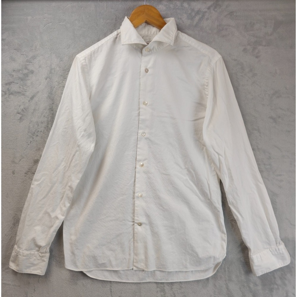Borrelli Napoli Dress Shirt Mens 16 41 White Solid Made In Italy Cotton